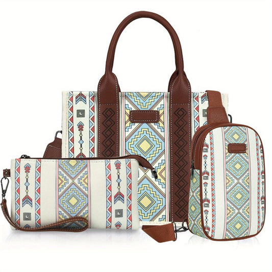 Bohemian Women's Tote Bag 3-Piece Set - Lightweight And Versatile Tote Bag With Adjustable Shoulder Straps