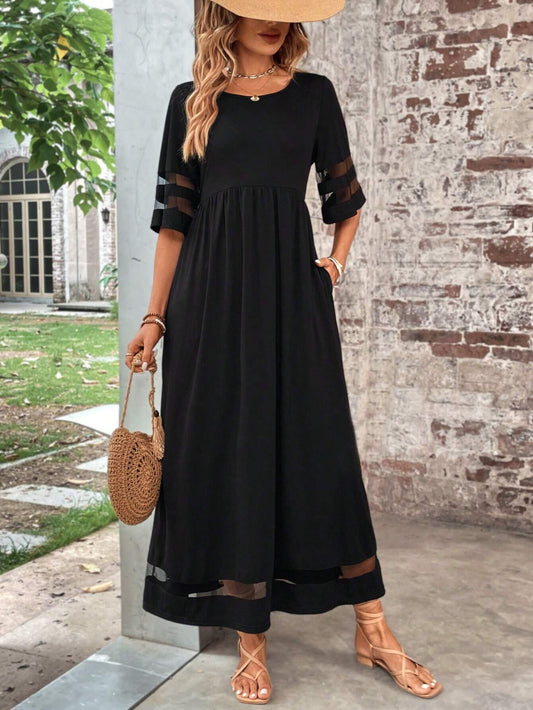 Contrast Mesh Insert Dress