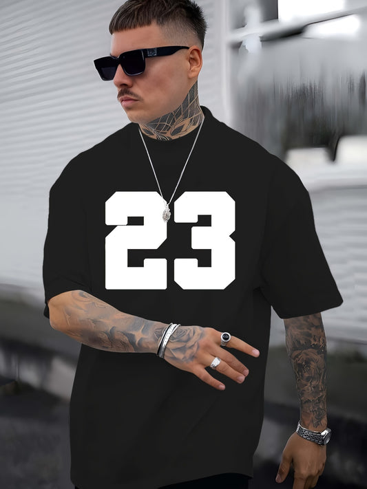 Men's Fashionable T-shirt, Round Neck T-shirt With 23 Printed On It, Comfortable Fit, Casual Short Sleeved, Summer And Spring Trendy Top
